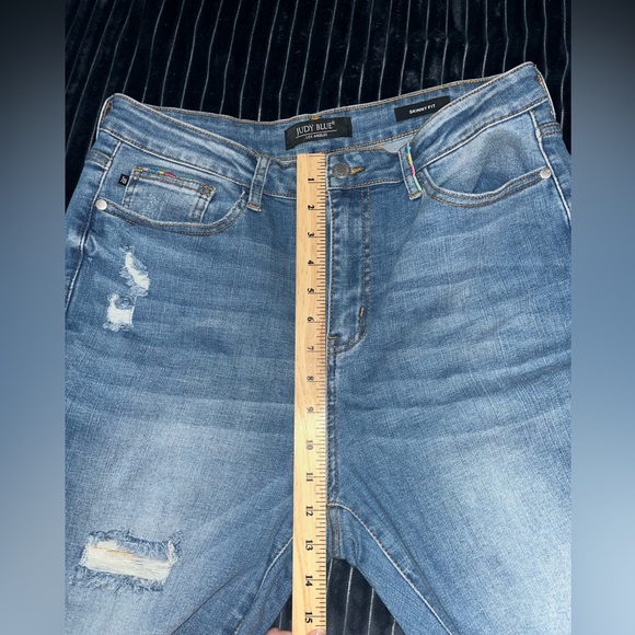 NWOT Judy Blue Skinny Fit Distressed medium wash Jeans rainbow accent, 13 13/31 - Picture 7 of 8
